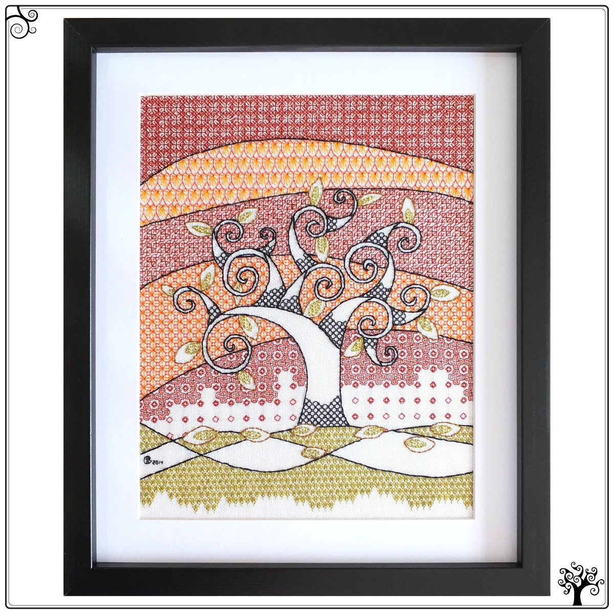 autumn tree blackwork kit or pattern