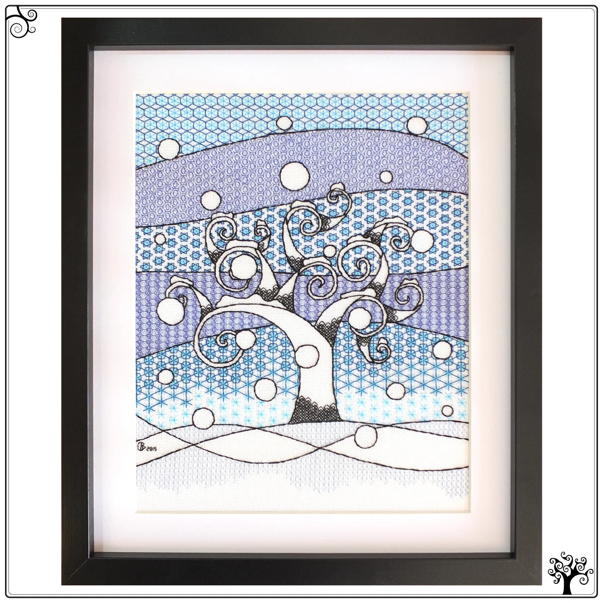 winter tree blackwork kit or pattern