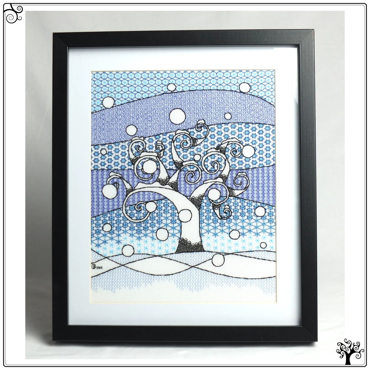 winter tree blackwork kit or pattern
