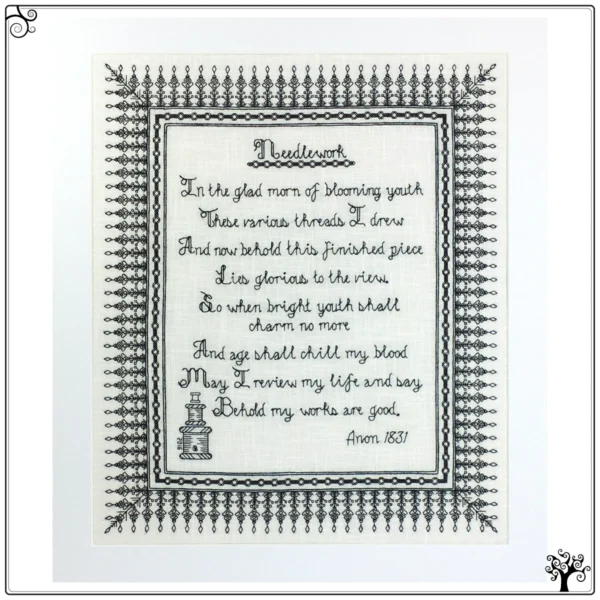 Needlework Poem Blackwork Kit or Pattern