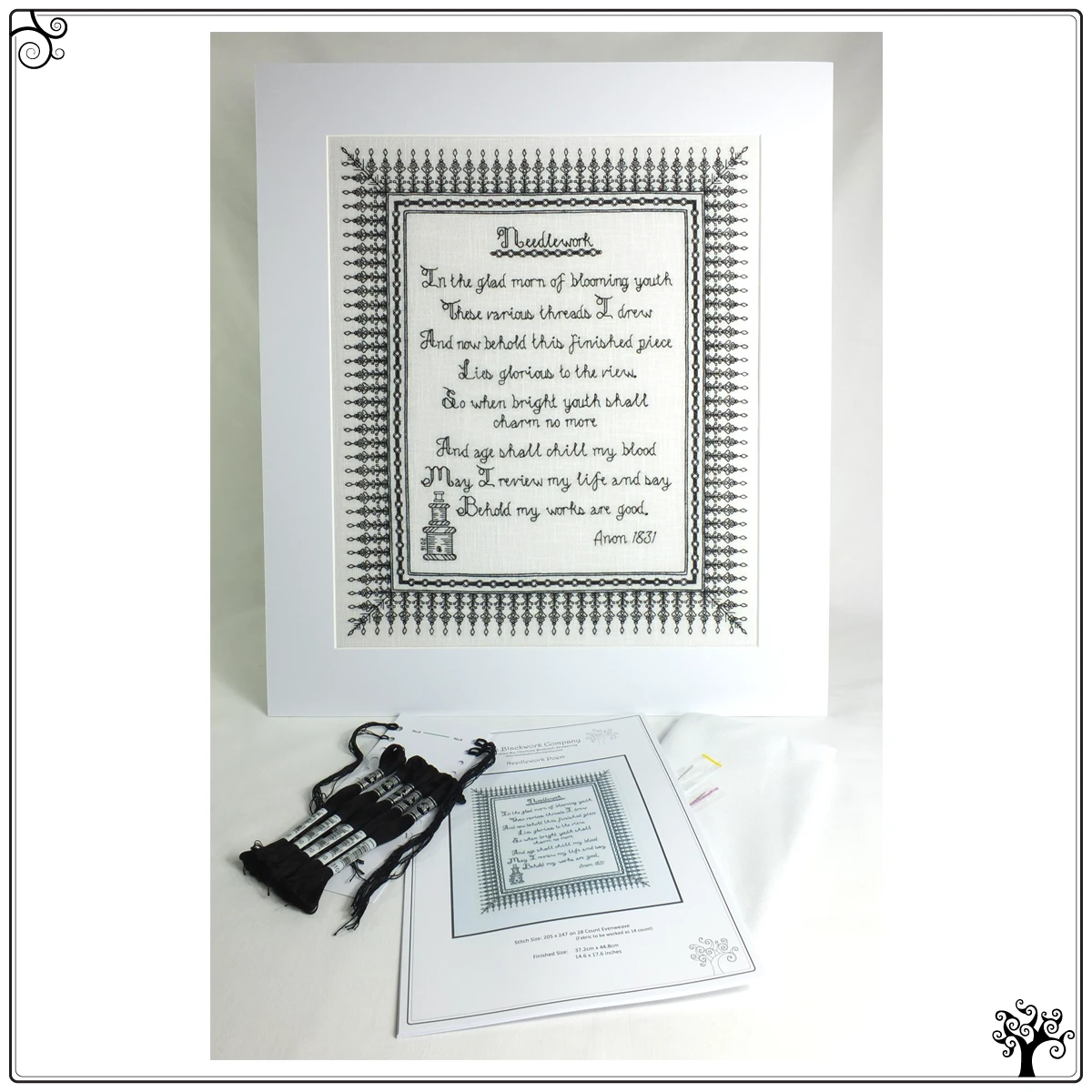 needlework poem blackwork kit or pattern