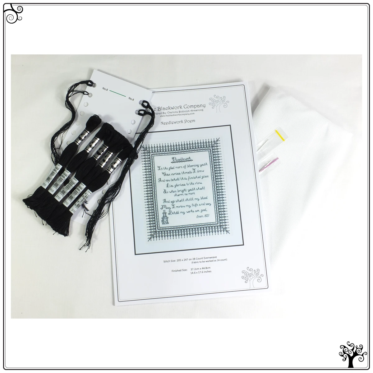 needlework poem blackwork kit or pattern