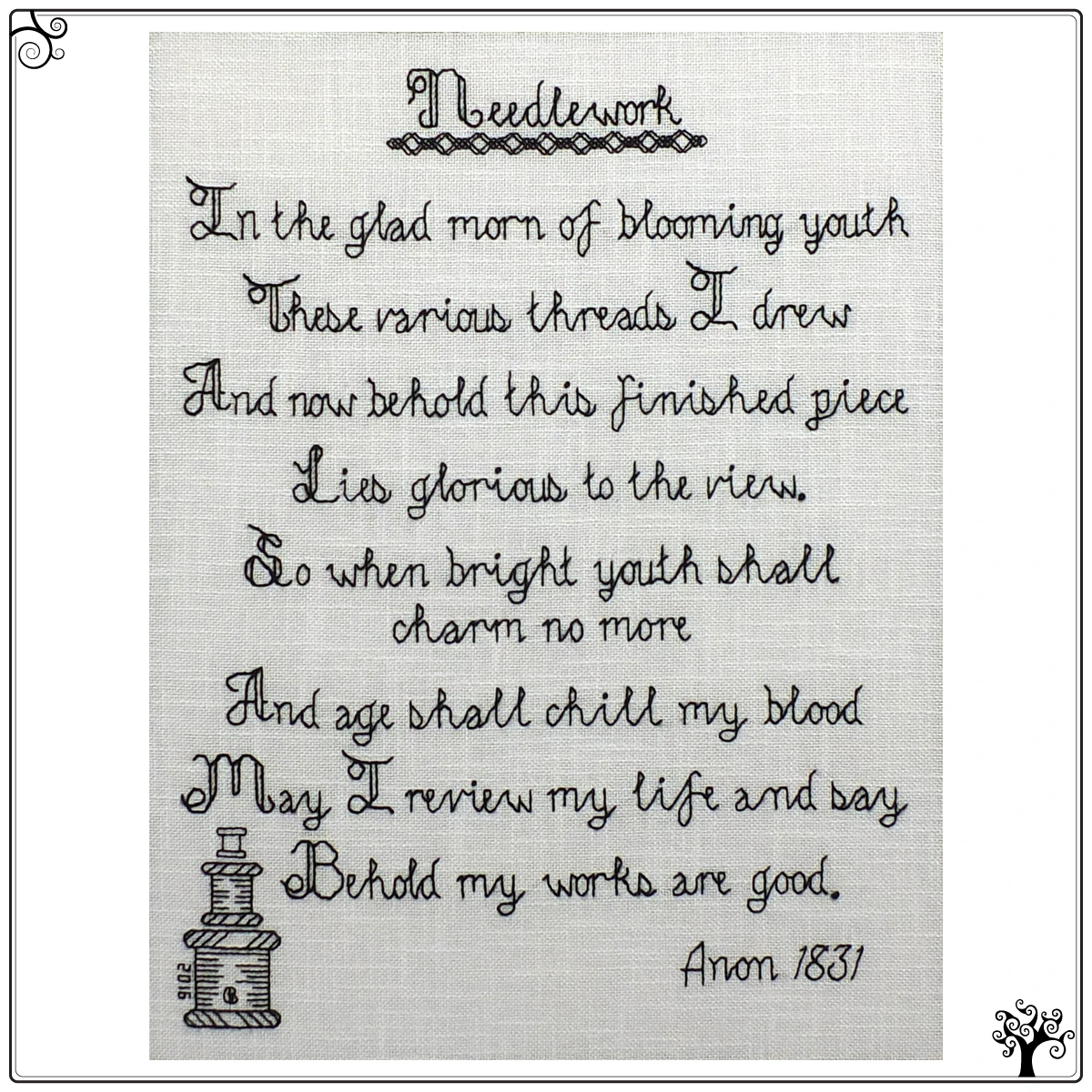 needlework poem blackwork kit or pattern