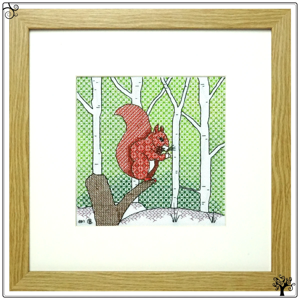 squirrel blackwork kit or pattern