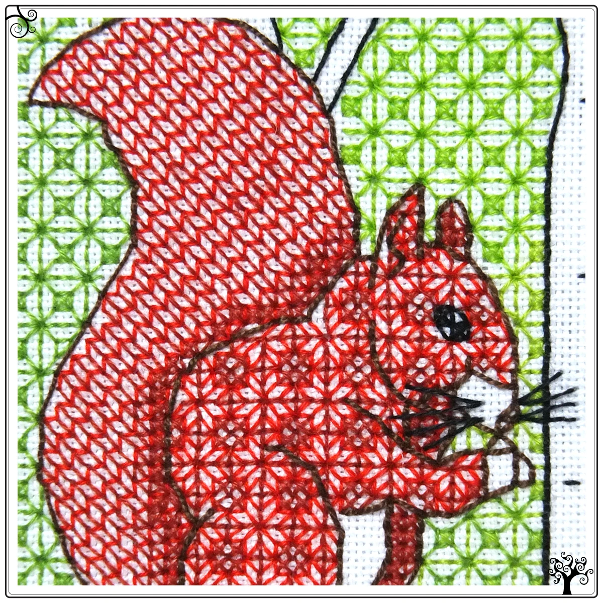 squirrel blackwork kit or pattern