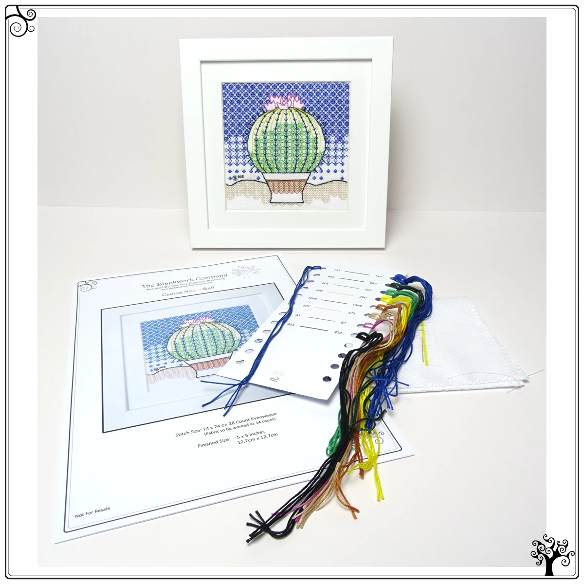 cactus no1 ball blackwork kit or pattern