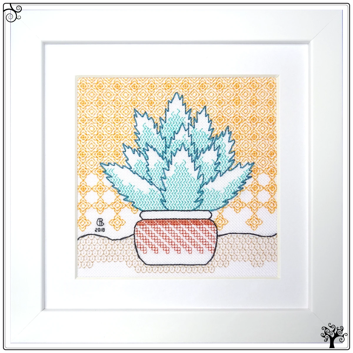 cactus no3 aloe vera blackwork kit or pattern