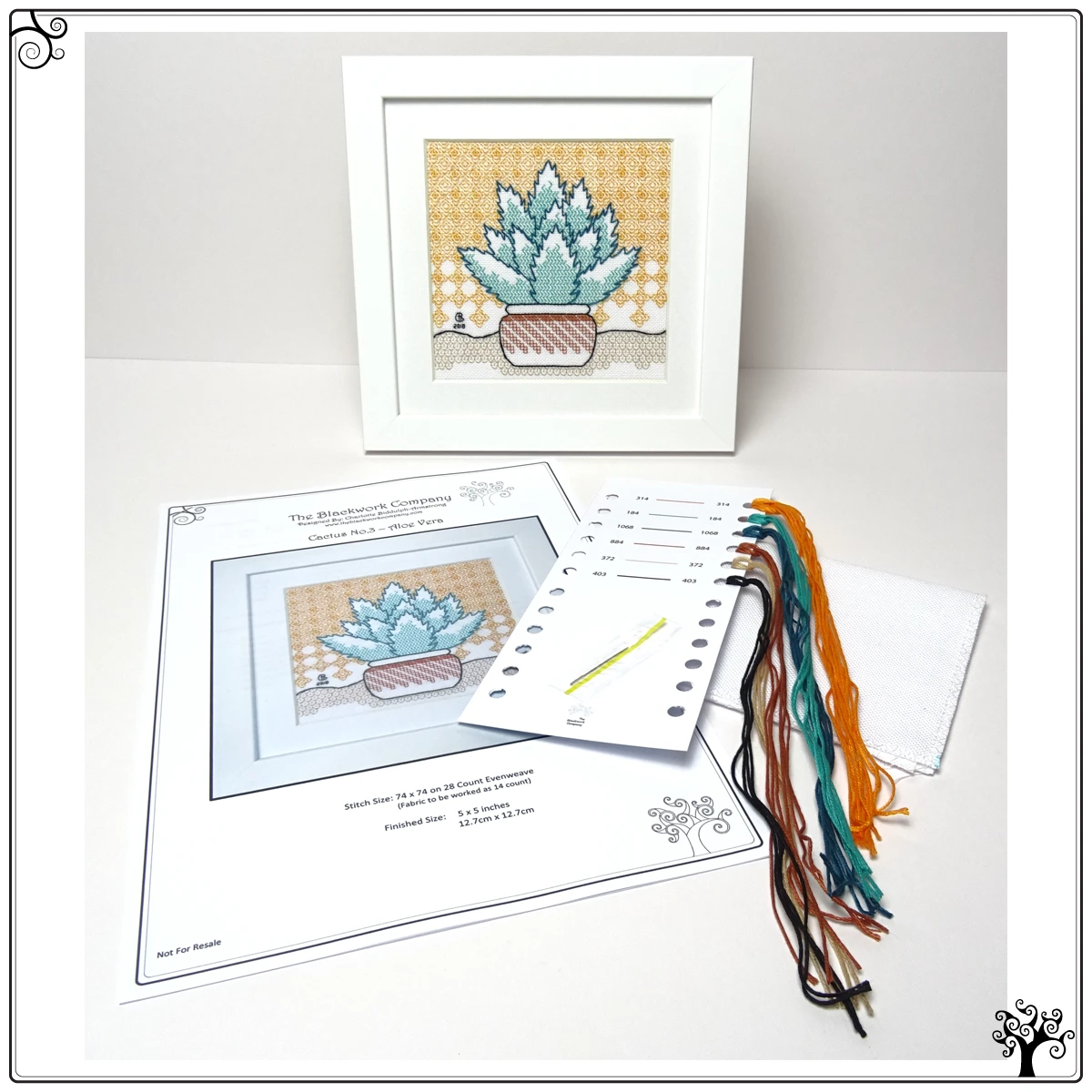 cactus no3 aloe vera blackwork kit or pattern