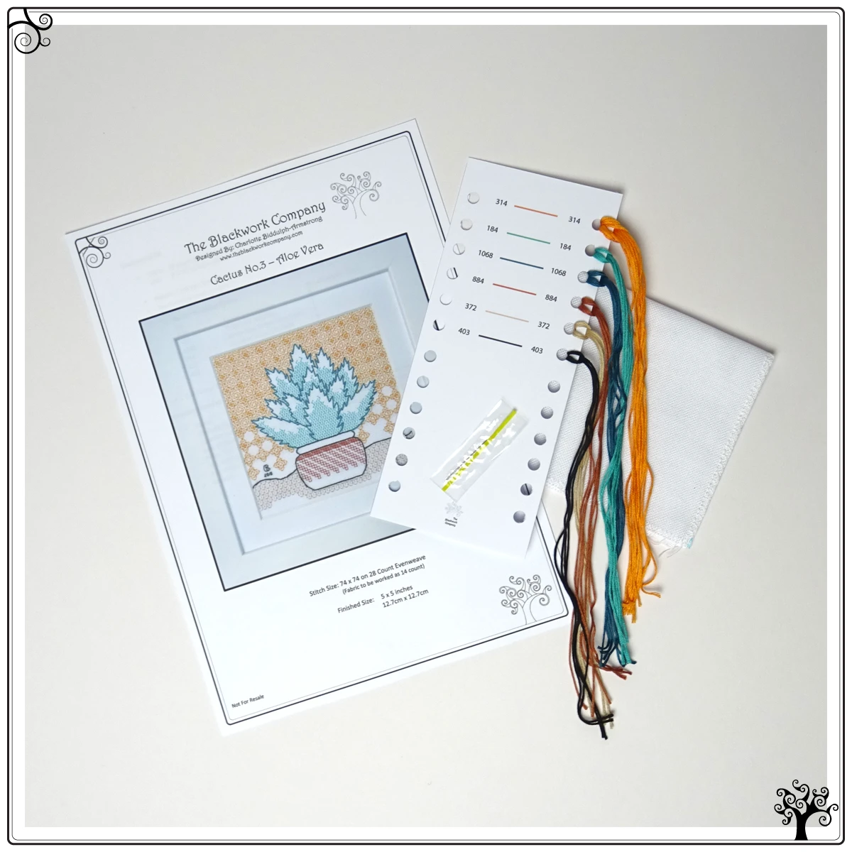 cactus no3 aloe vera blackwork kit or pattern