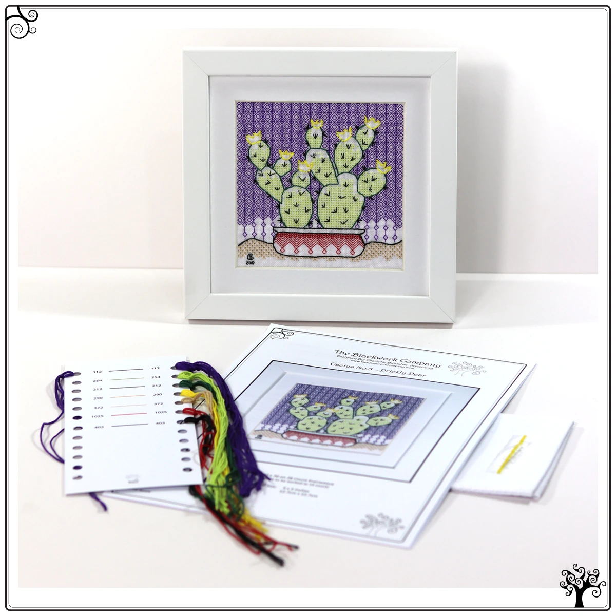 cactus no5 prickly pear blackwork kit or pattern