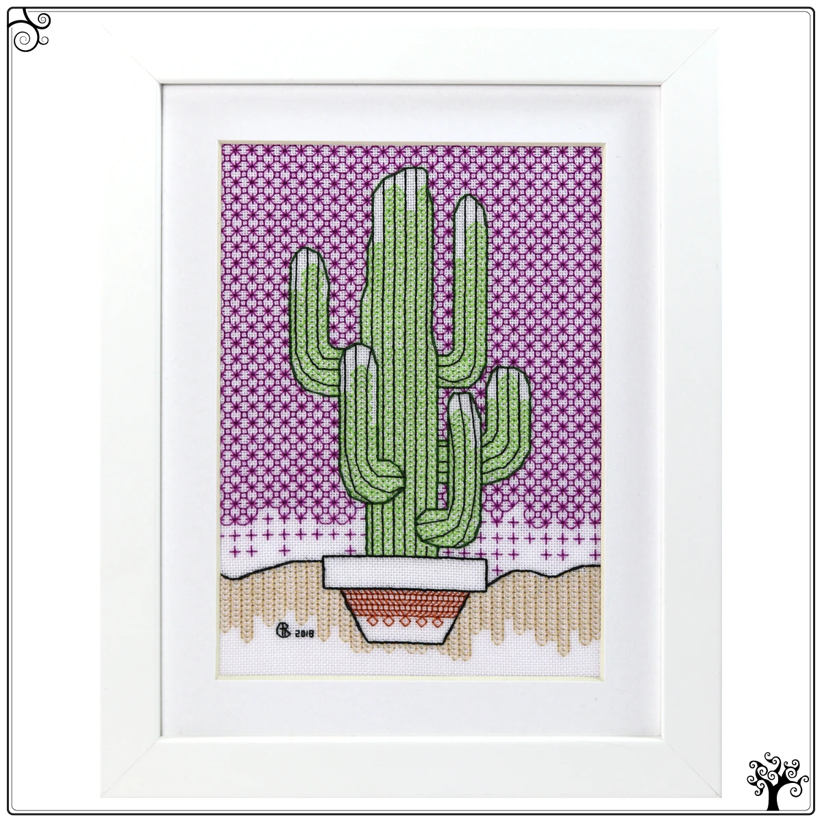 cactus no6 saguaro blackwork kit or pattern