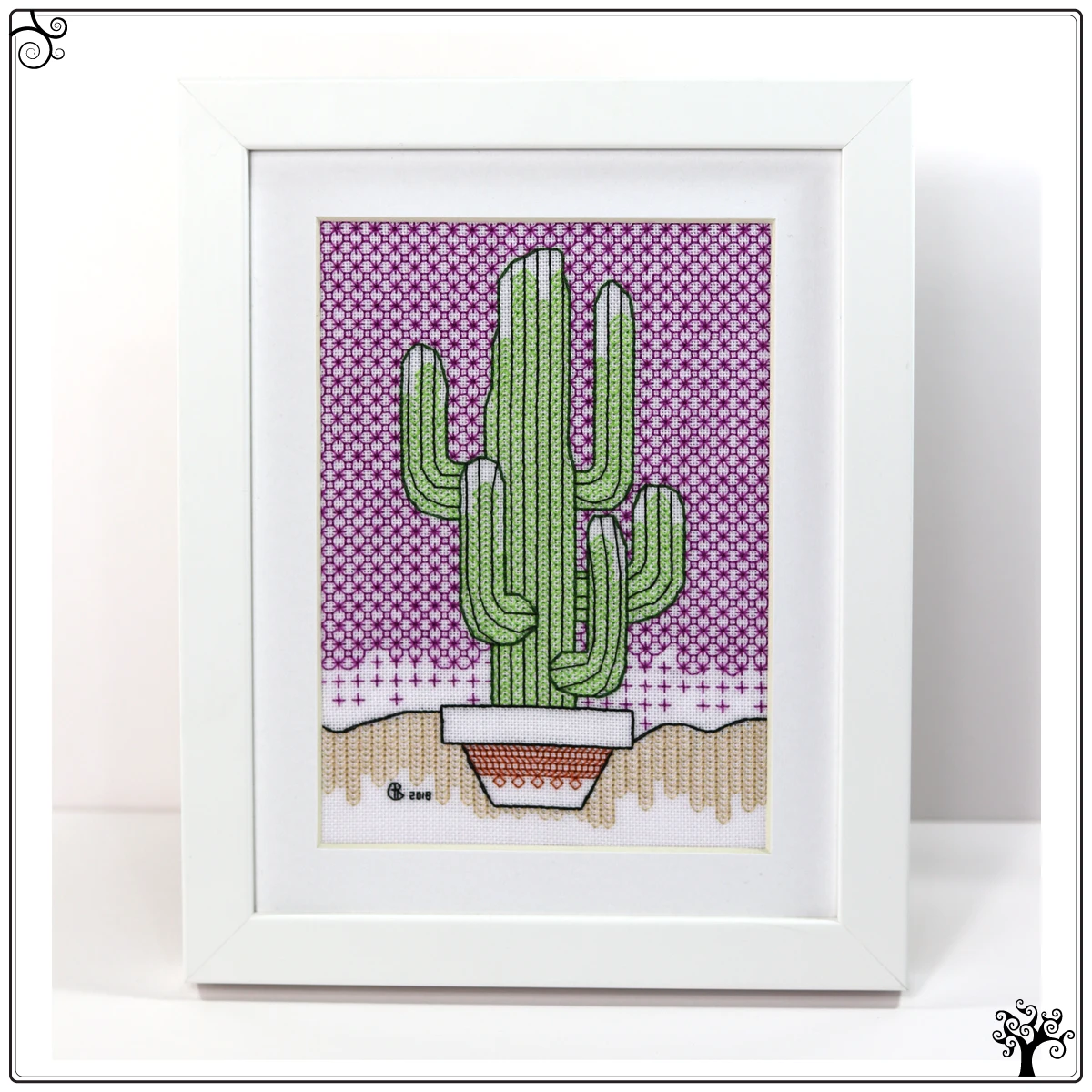cactus no6 saguaro blackwork kit or pattern