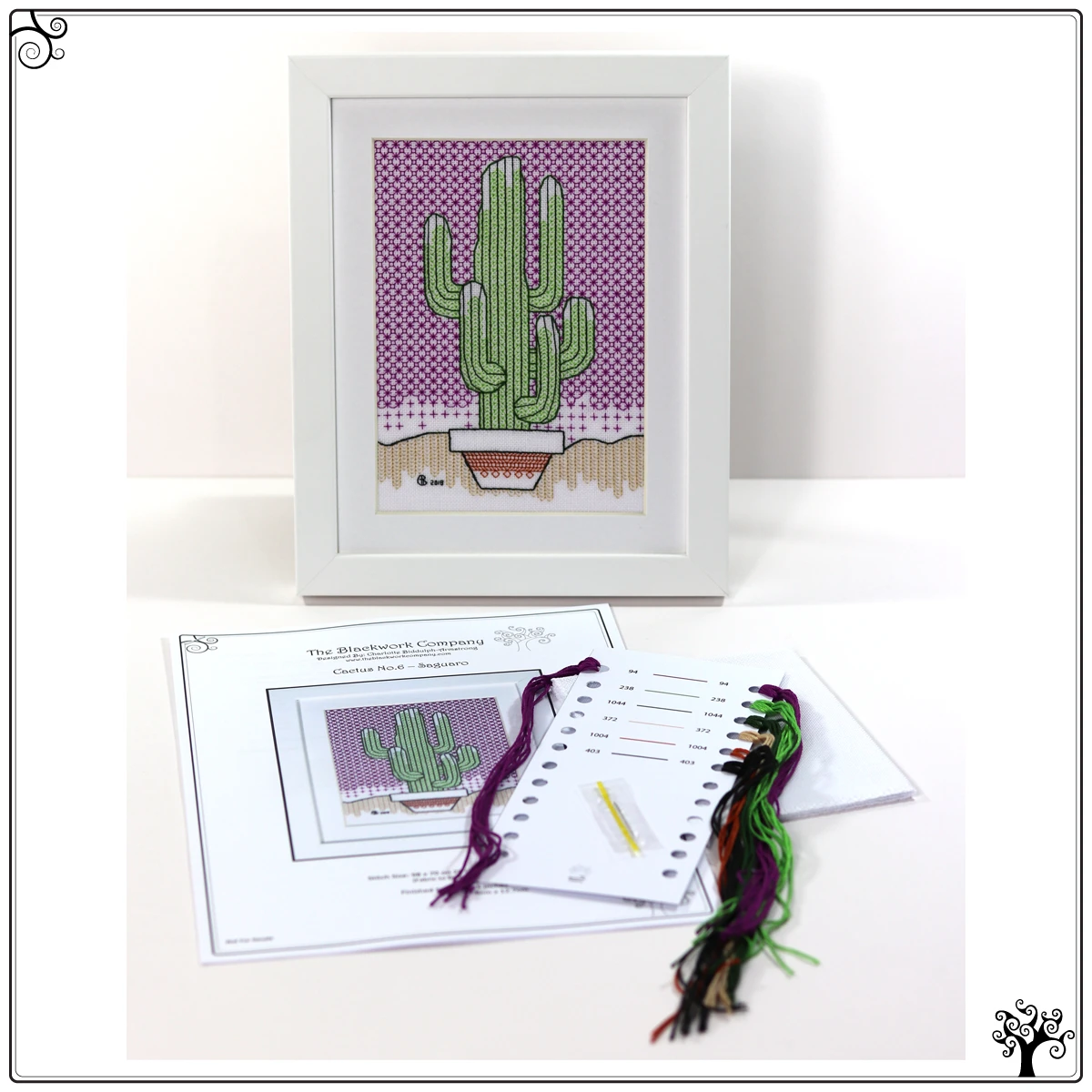 cactus no6 saguaro blackwork kit or pattern