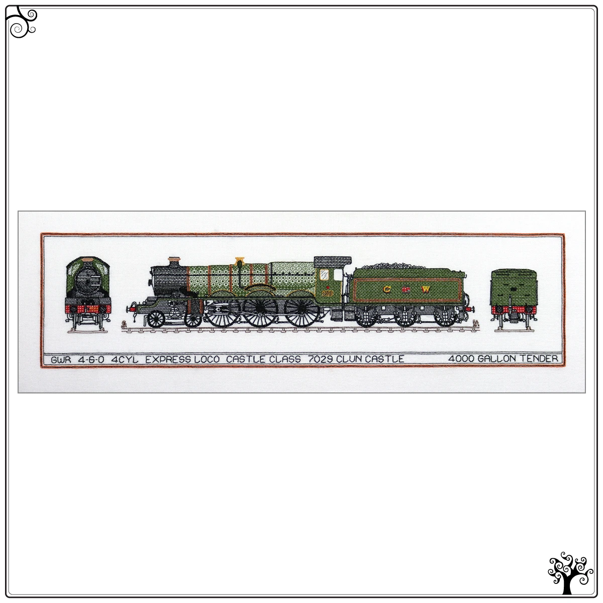 clun clastle locomotive steam engine blackwork kit or pattern