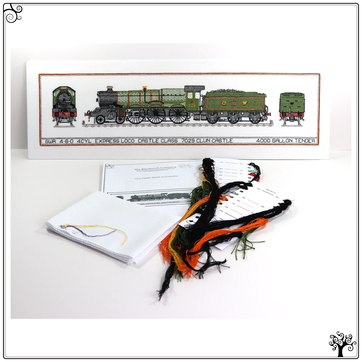 clun clastle locomotive steam engine blackwork kit or pattern