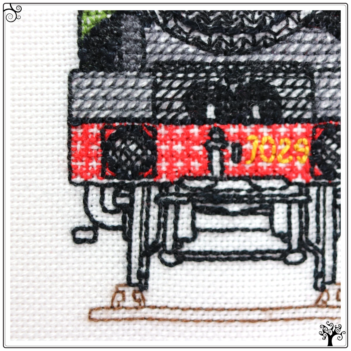 clun clastle locomotive steam engine blackwork kit or pattern