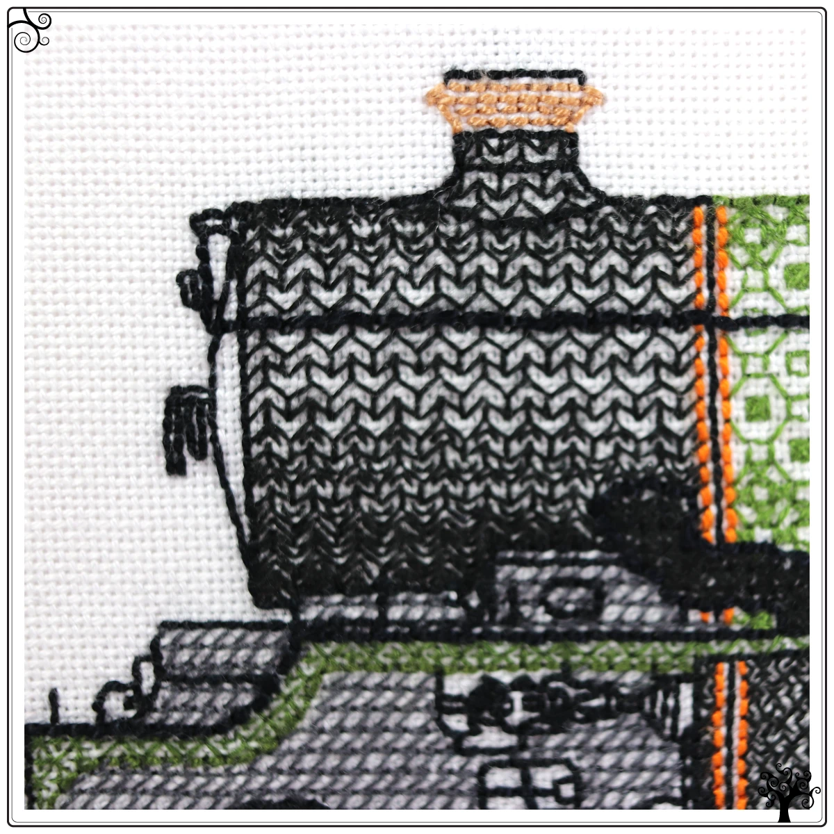 clun clastle locomotive steam engine blackwork kit or pattern