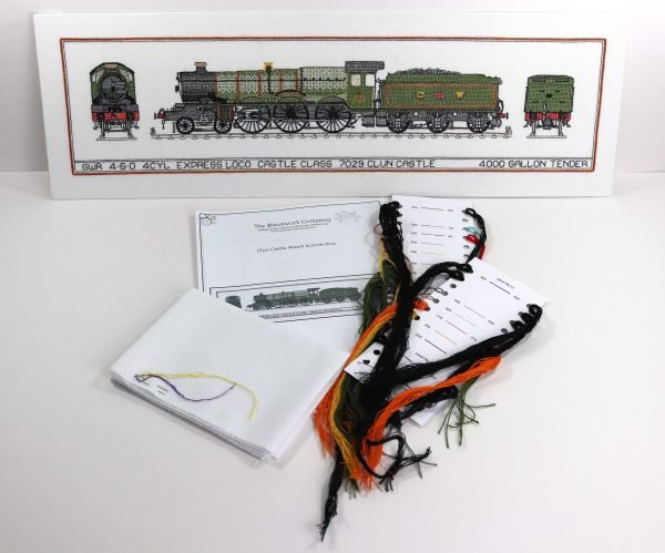 Clun Castle Steam Locomotive Blackwork Embroidery kit