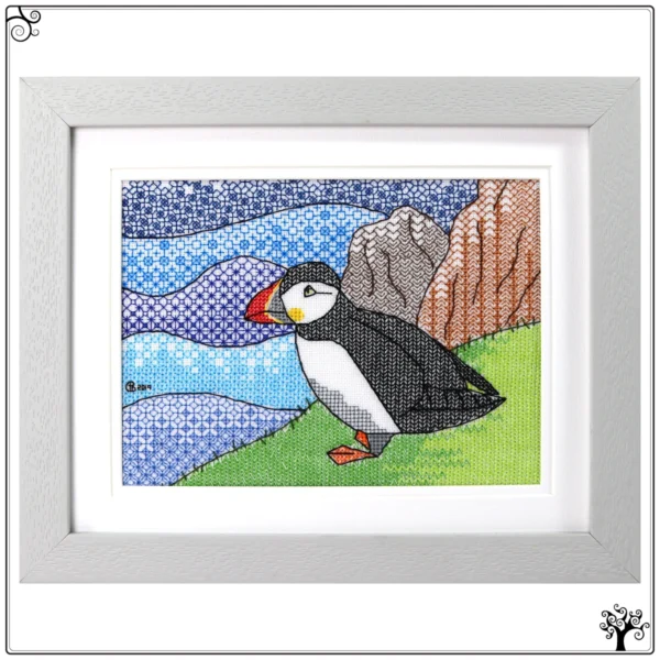 Puffin Blackwork Embroidery Kit or Pattern