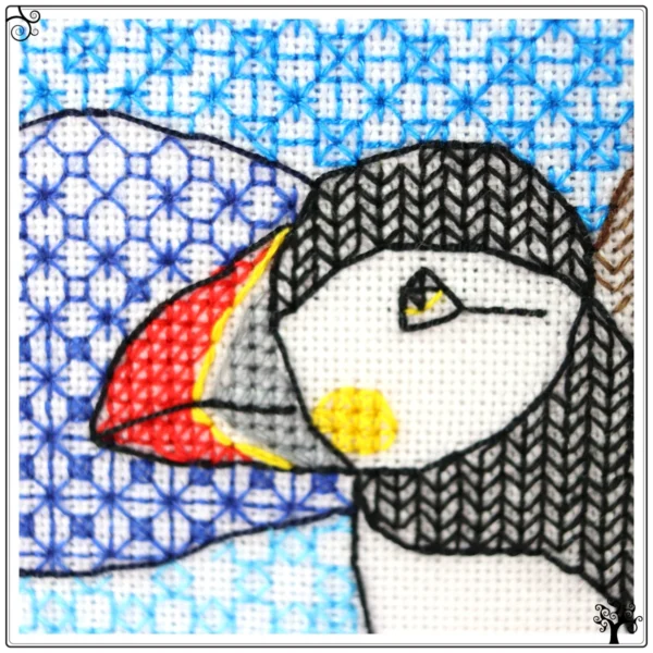 Puffin Blackwork Embroidery Kit or Pattern