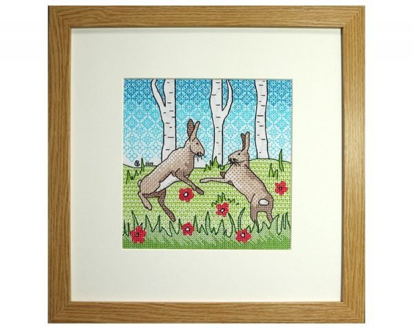 Boxing Hares Blackwork Embroidery Kit