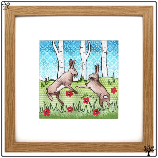 Boxing Hares Blackwork Kit or Pattern