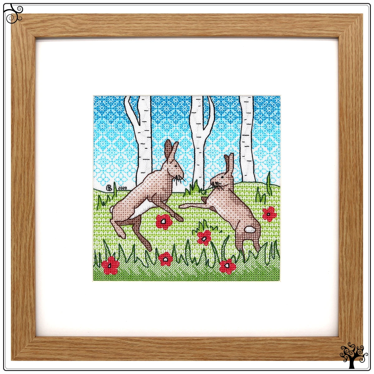 boxing hares blackwork kit or pattern