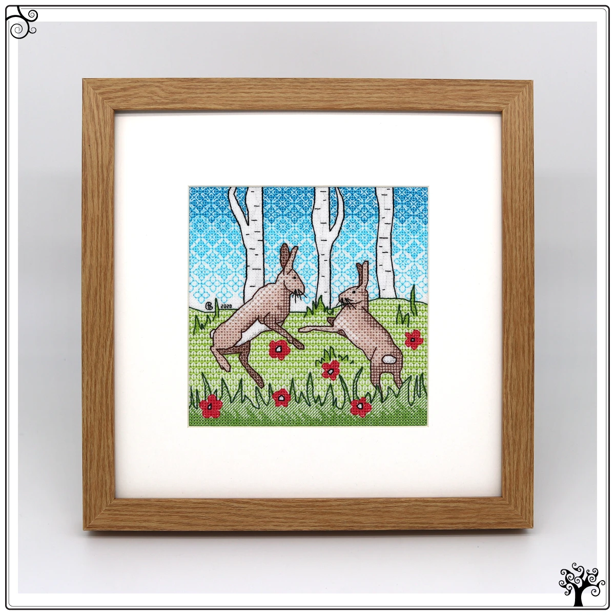 boxing hares blackwork kit or pattern