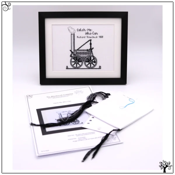 catch-me-who-can locomotive steam engine blackwork kit or pattern