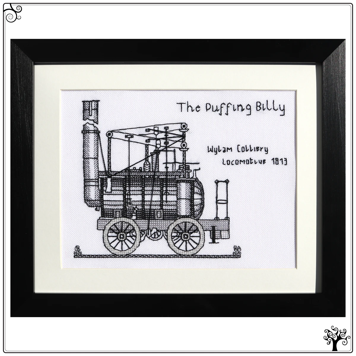 the puffing billy locomotive steam engine blackwork kit or pattern