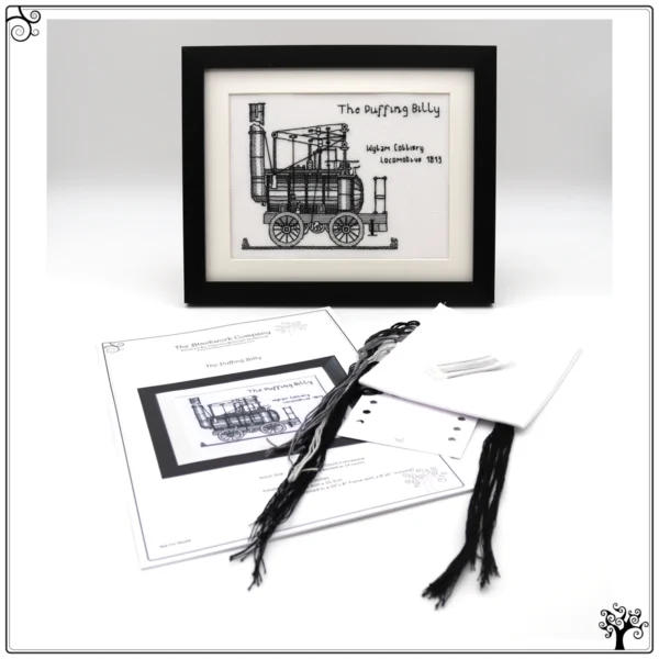the puffing billy locomotive steam engine blackwork kit or pattern