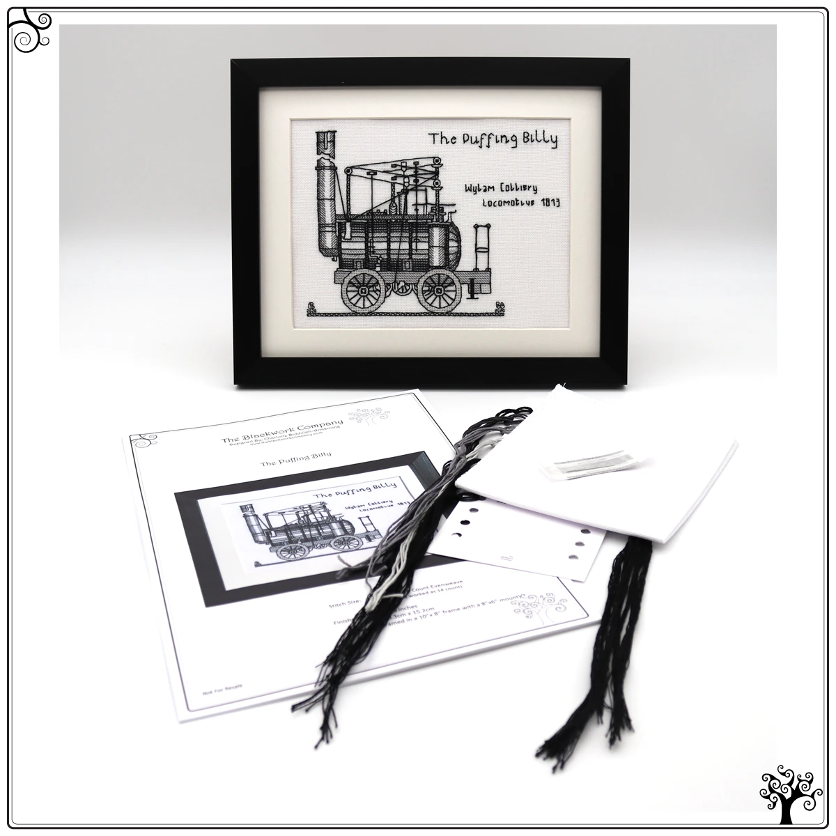 the puffing billy locomotive steam engine blackwork kit or pattern
