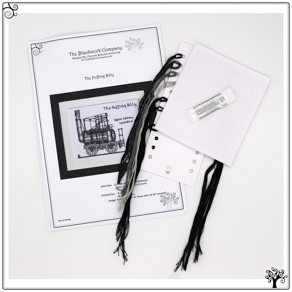 the puffing billy locomotive steam engine blackwork kit or pattern