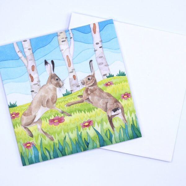 Greetings Card Boxing Hares