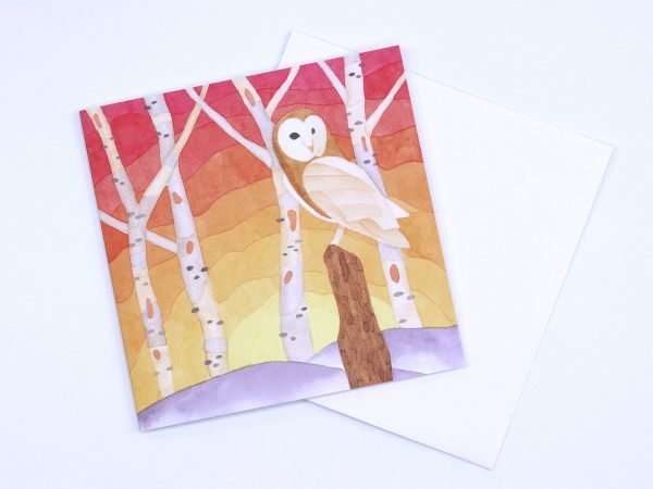 Greetings Card Sunset Barn Owl
