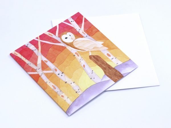 Greetings Card Sunset Barn Owl