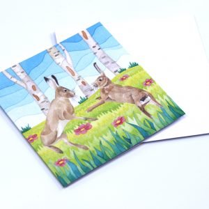 Greetings Card Boxing Hares