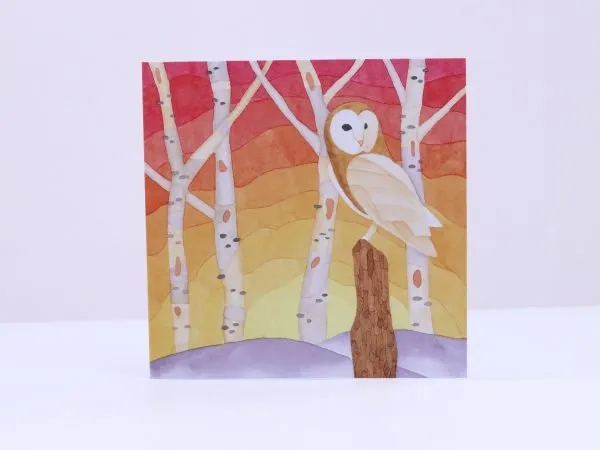 Greetings Card Sunset Barn Owl