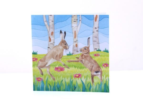 Greeting Card Boxing Hares