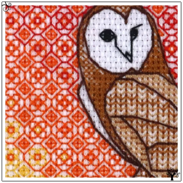 Owl Blackwork Embroidery Coaster Kit
