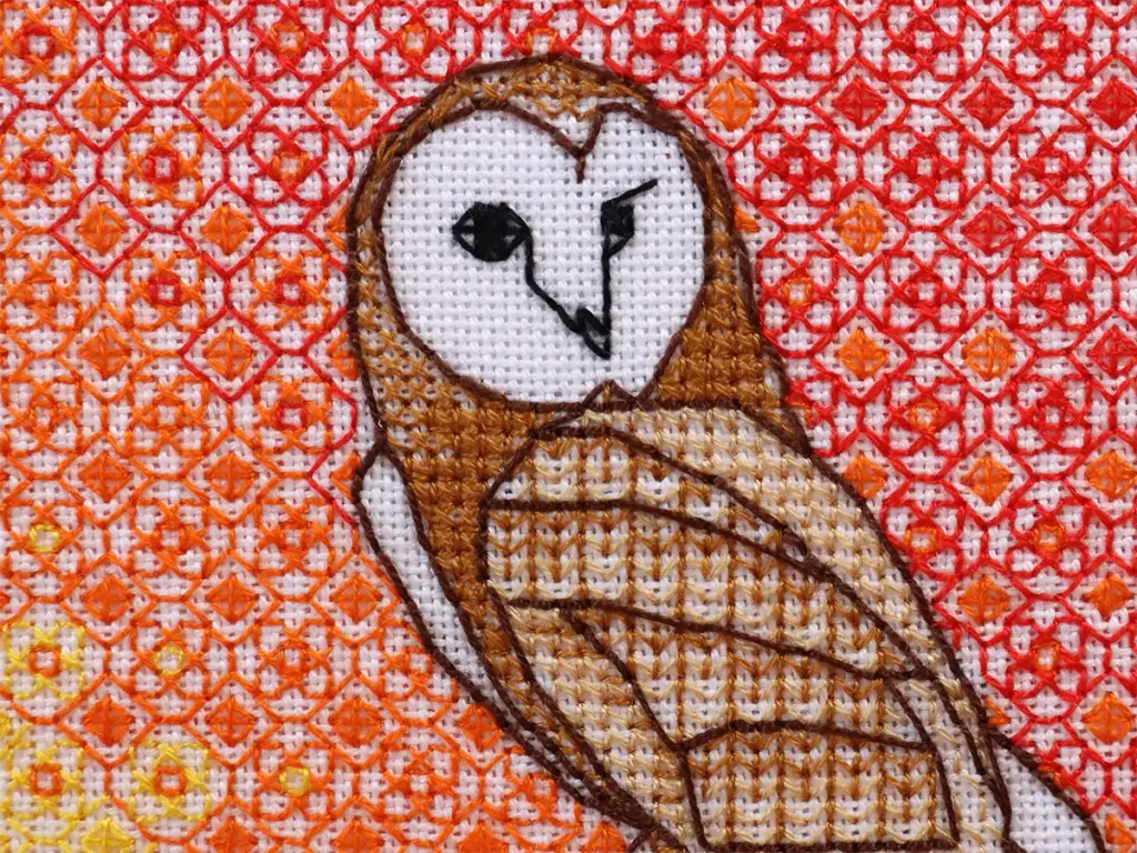 Mini Owl blackwork embroidery kit or pattern