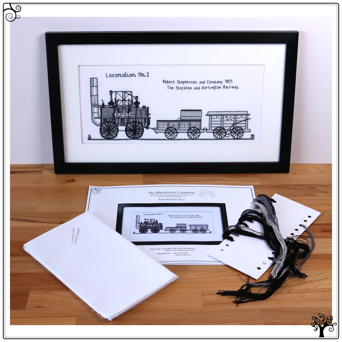 locomotion no1 locomotive steam engine blackwork kit or pattern