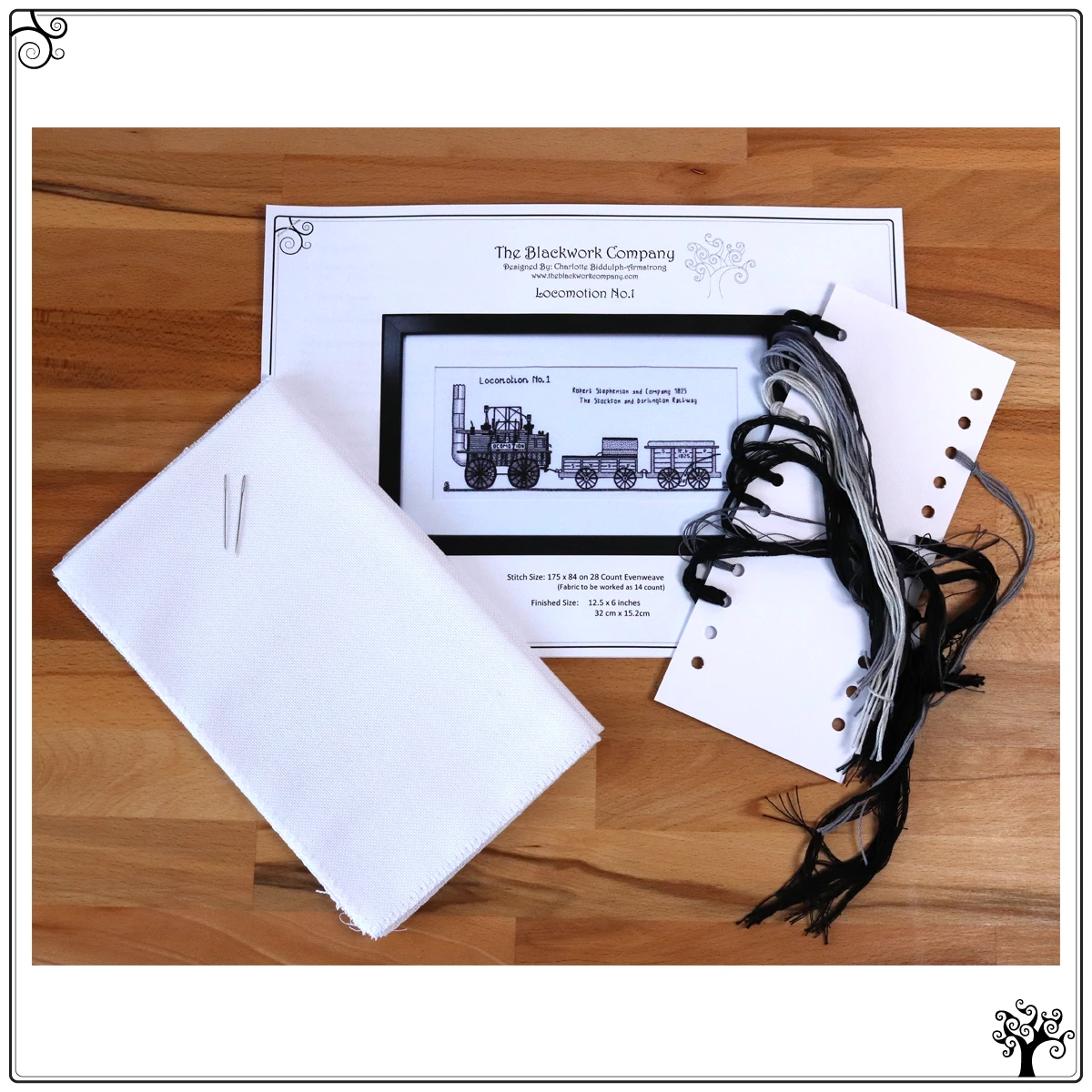 locomotion no1 locomotive steam engine blackwork kit or pattern
