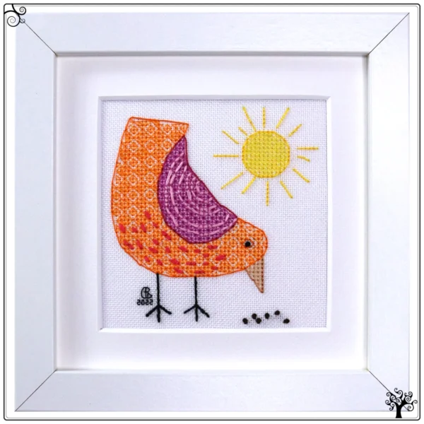Mini Cute Pecking Bird Blackwork Kit or Pattern