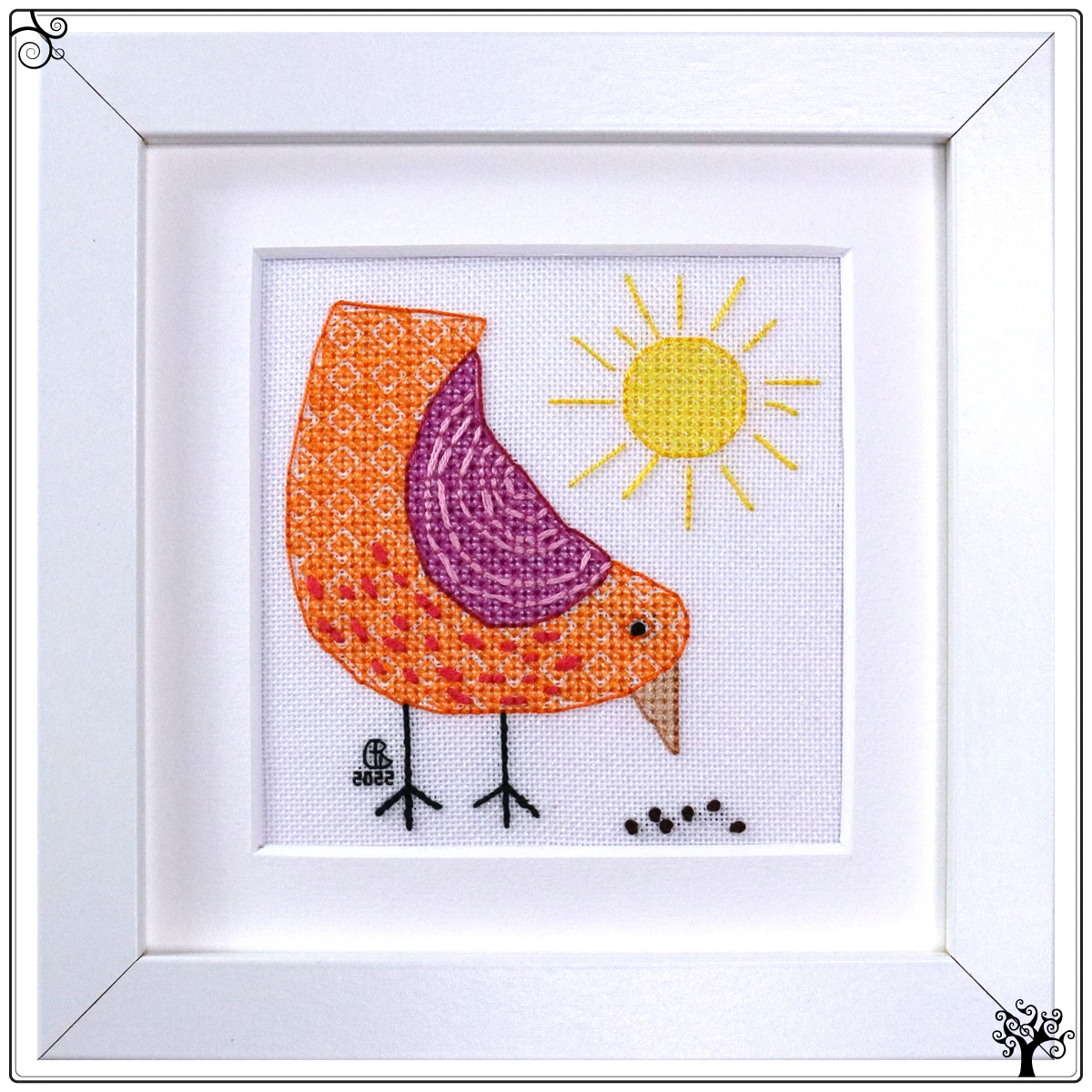 mini cute pecking bird blackwork kit or pattern