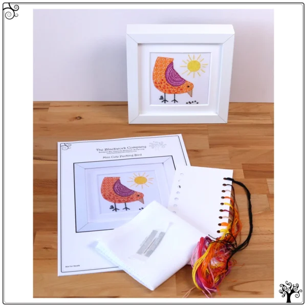 mini cute pecking bird blackwork kit or pattern