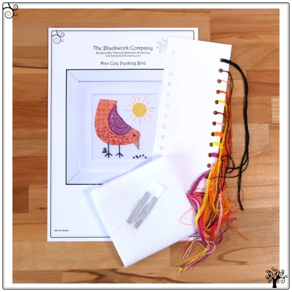mini cute pecking bird blackwork kit or pattern