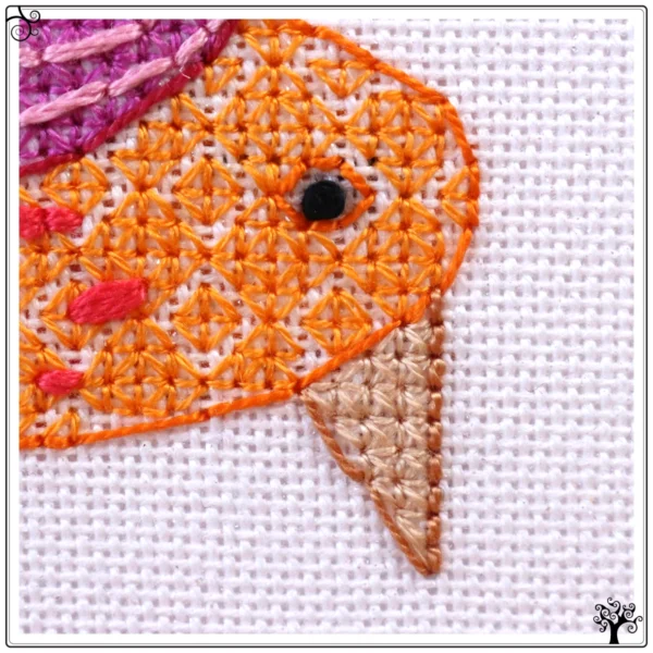 Mini Cute Pecking Bird Blackwork Kit or Pattern