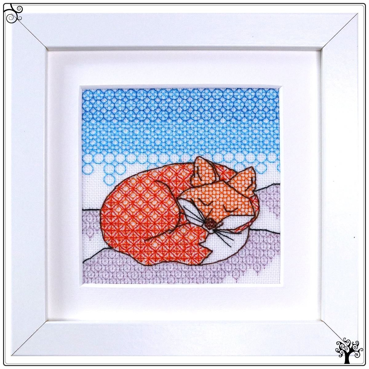 mini fox blackwork kit or pattern
