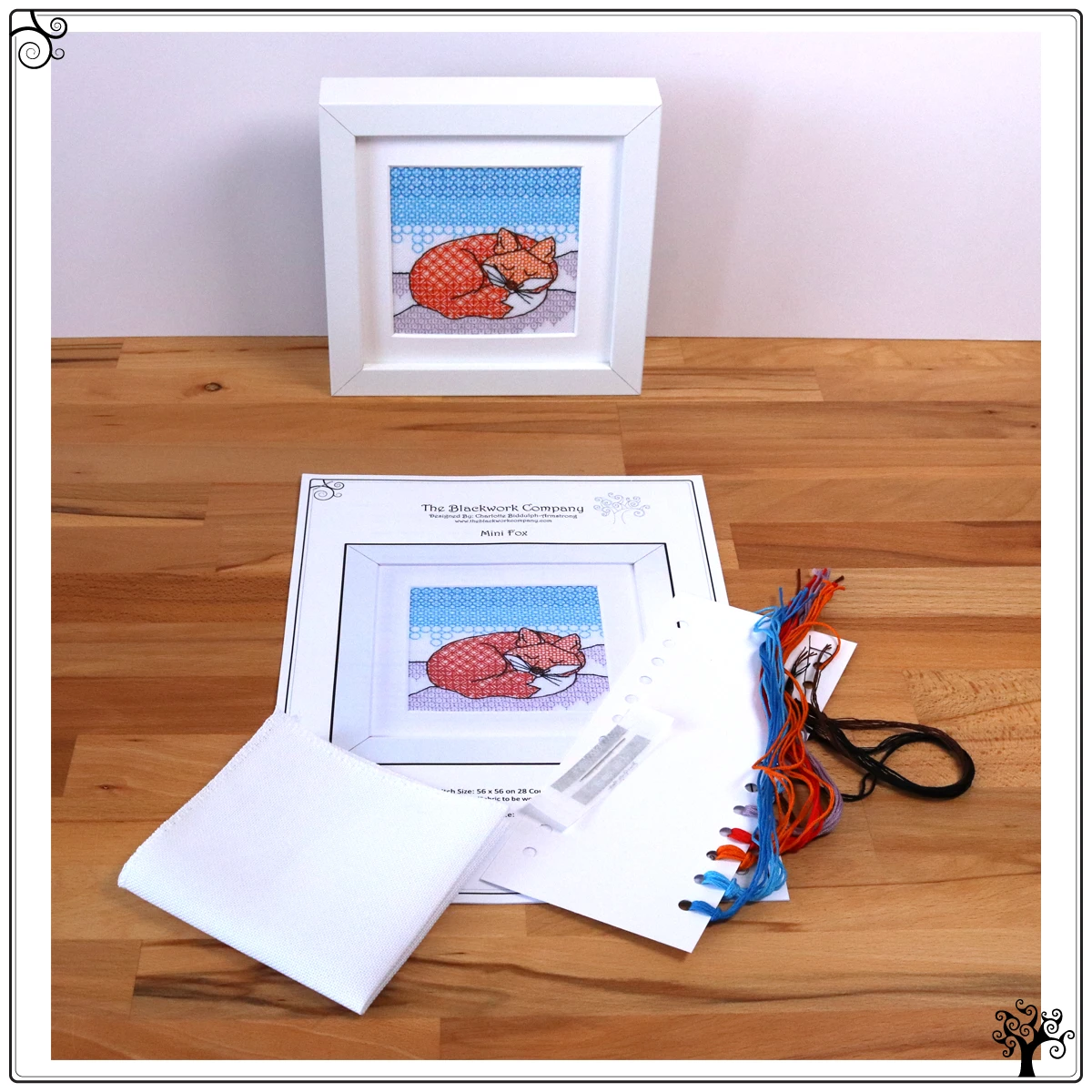 mini fox blackwork kit or pattern